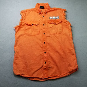 Sturgis Motorcycle Shirt Button Cut Off Sleeves Size M Orange 2022 Flag Cotton